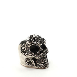 King Baby Studio Floral Scroll Belief Skull Ring Silver .925 MSRP $615 Size 9.5